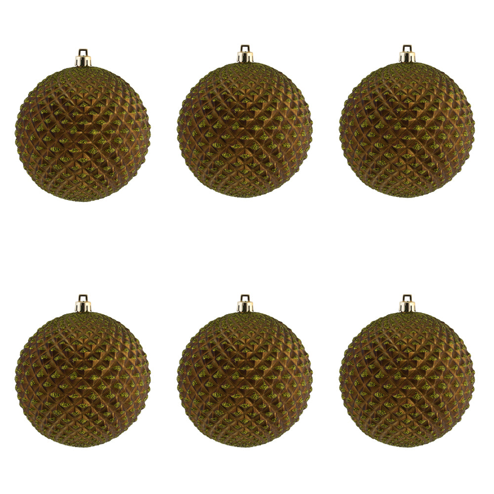 Vickerman 4" Olive Durian Glitter Ball Ornament 6 per Bag