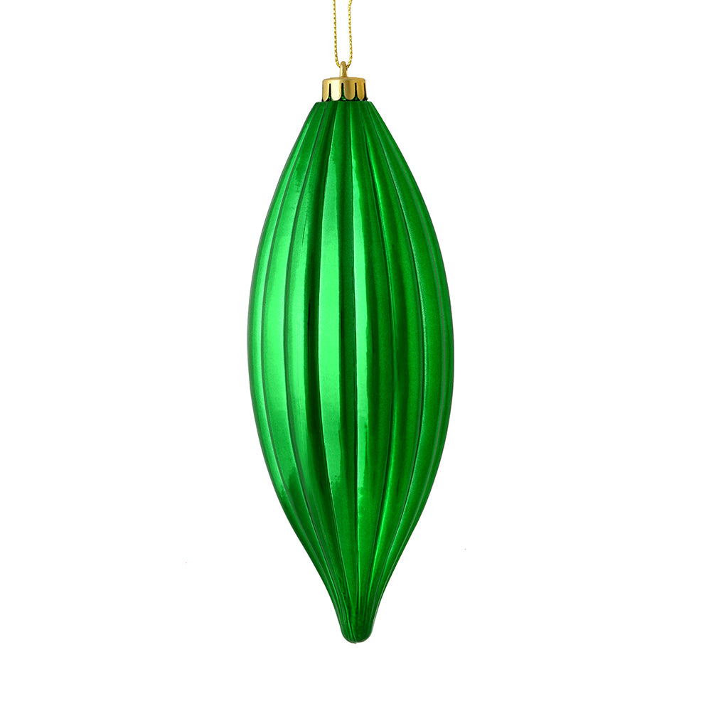 Vickerman 8" Green Shiny Line Finial Ornament Pack of 4