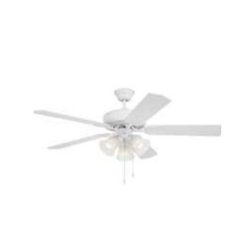 Westgate 52In 5-Blade Ceiling Fan And Light 3X7W A15 Pull Ch. White And White Blades, Commercial Indoor Lighting, 7W*3, 600 Lumens*3, 3000K, White And White Blades Finish No