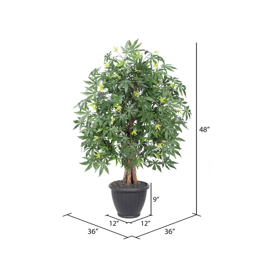 Vickerman 4' Artificial Japanese Maple Extra Full Bush Gray Round Plastic Container.
