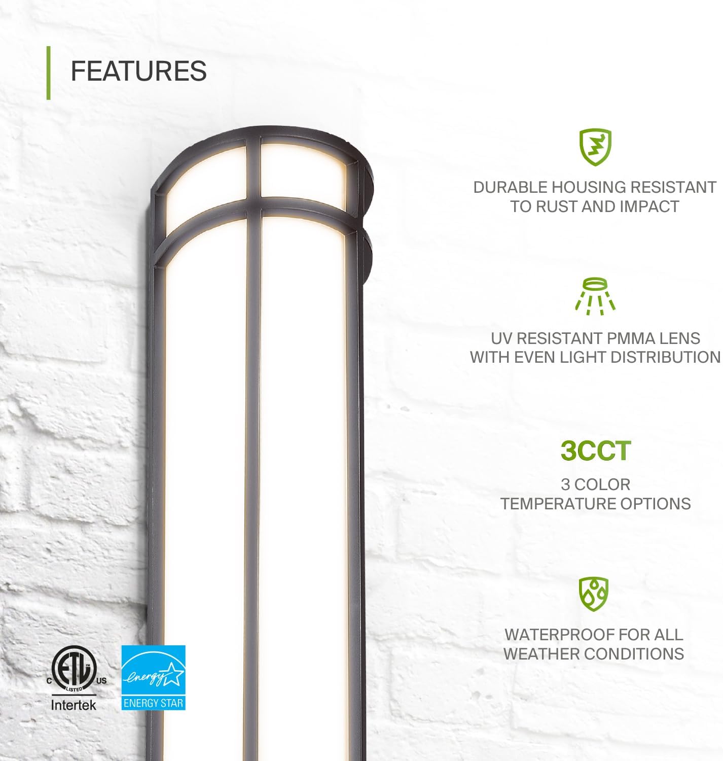 ASD Lighting LED Outdoor Wall Sconce 18" 20W 120-277V CCT Selectable 3000/4000/5000K Oil Rubbed Bronze ETL Energy Star