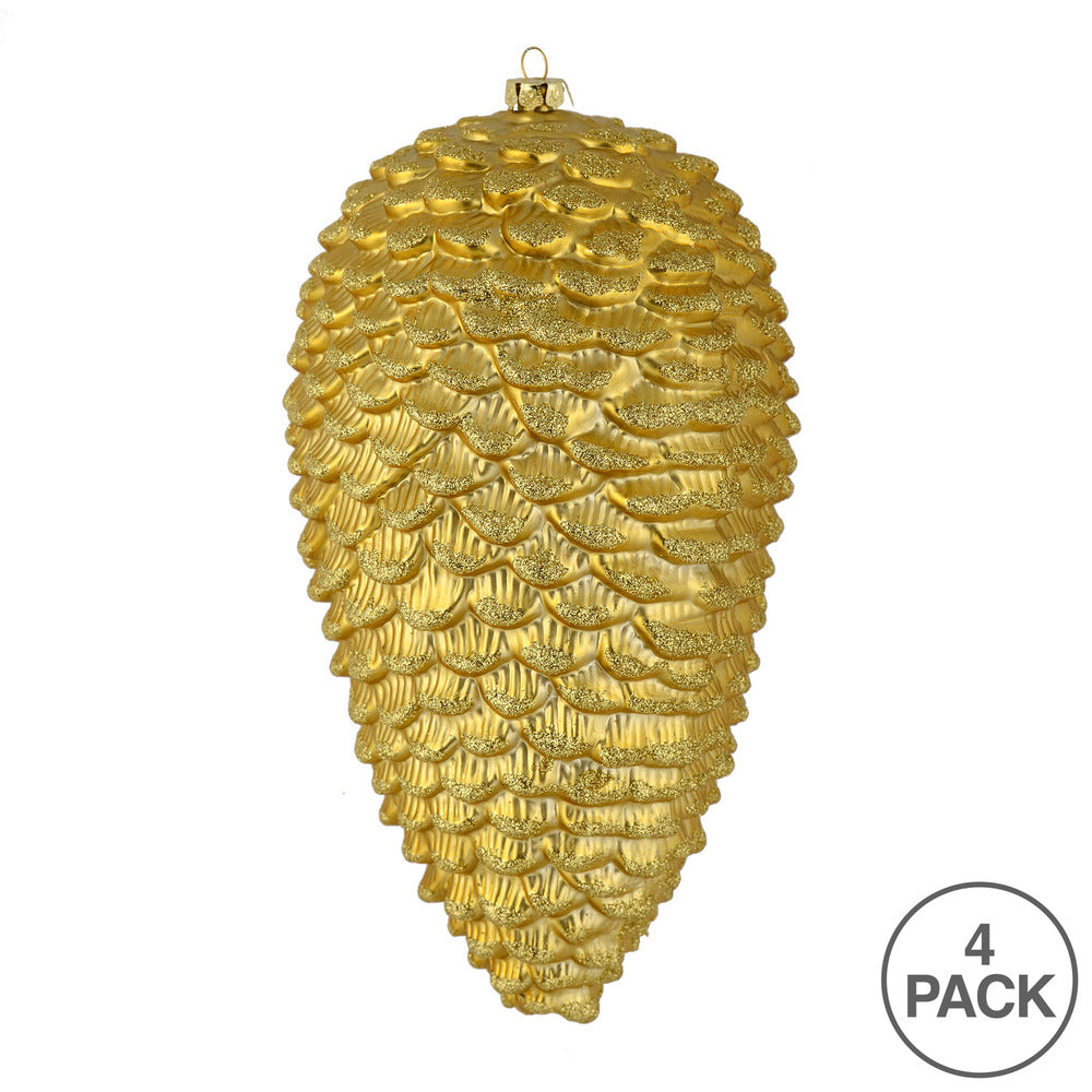 Vickerman 7" Gold Matte Glitter Pinecone Christmas Ornament 4 per pack