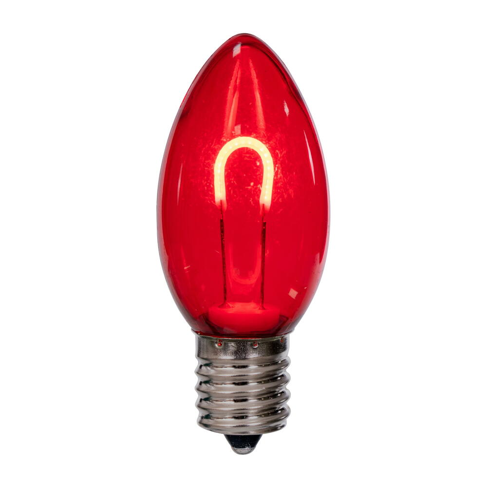 Vickerman C9 Transparent U-Shaped Filament Red Bulb, E17 Base, .6 Watts, 25 Pcs Assorted/Bag.  Colors included are Blue, Red, Green, Purple and Amber.