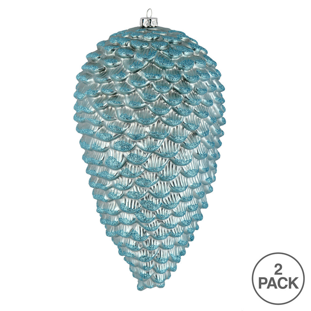 Vickerman 10" Baby Blue Matte Glitter Pinecone Christmas Ornament Pack of 2