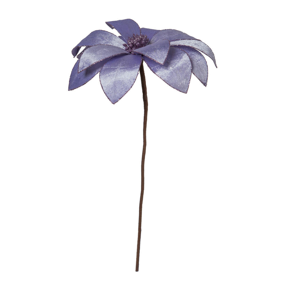 Vickerman 22" Lavender Velvet Sheen Glitter Trim Poinsettia Stem 4 per bag.