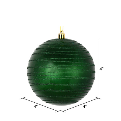 Vickerman 4" Emerald Candy Finish Ball Ornament with Glitter Lines 4 per Bag