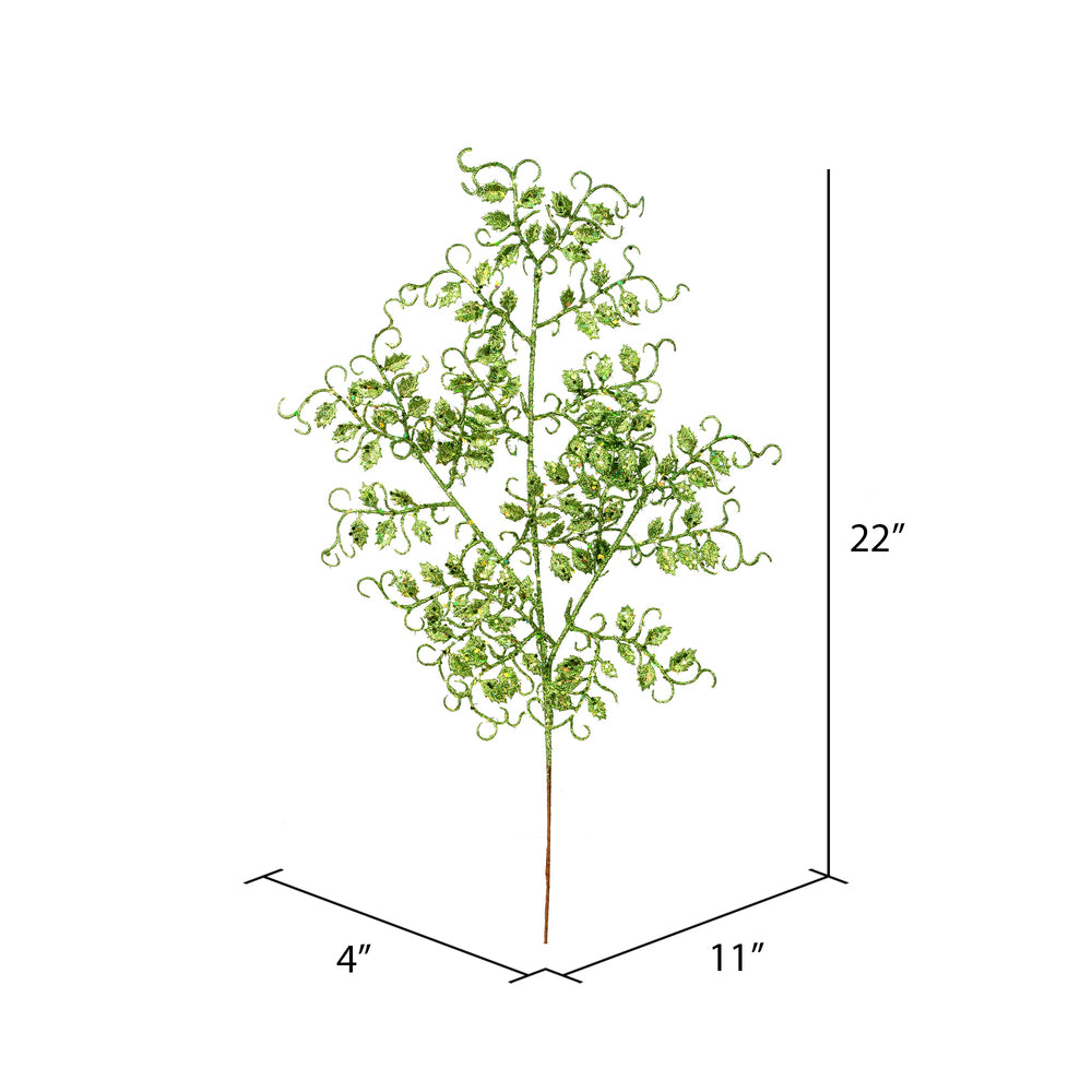 Vickerman 22" Lime Glitter Mini Ruscus Leaf Artificial Christmas Spray. Includes 12 sprays per pack.