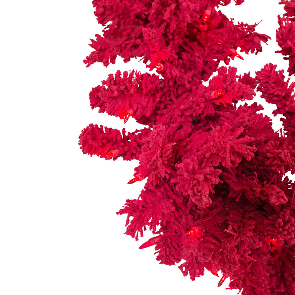 Vickerman 9' Flocked Red Artificial Christmas Garland Red Dura-Lit LED lights.