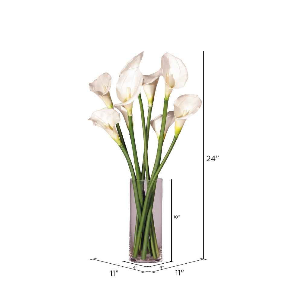 Vickerman Artificial 24" White Calla Lilys in Clear Glass Vase.
