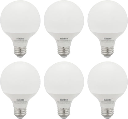 Sunlite 41818 LED G25 Globe Light Bulb, 6 Watts (60W Equivalent), Standard E26 Base, 520 Lumens, Dimmable, Frosted, Energy Star, 90 CRI, Title-20 Compliant, 2700K Soft White, 6 Pack