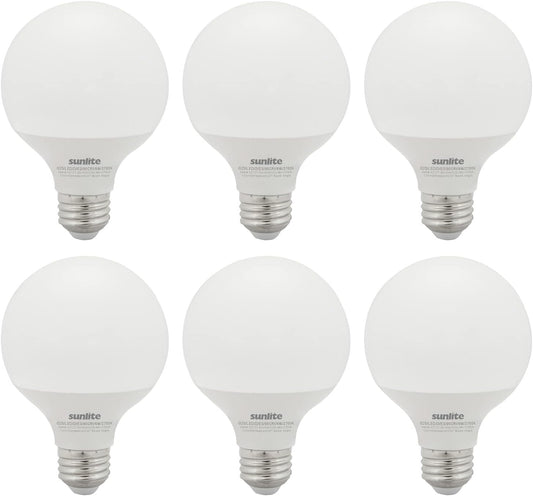 Sunlite 41818 LED G25 Globe Light Bulb, 6 Watts (60W Equivalent), Standard E26 Base, 520 Lumens, Dimmable, Frosted, Energy Star, 90 CRI, Title-20 Compliant, 2700K Soft White, 6 Pack