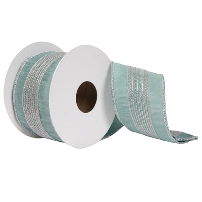 Vickerman 2.5" x 5 Yards Seafoam Glitter Dori Trim Dupion Ribbon.