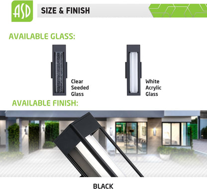 ASD Lighting LED Outdoor Wall Sconce 14" 12W CCT Selectable 3000/4000/5000K Dimmable White Acrylic Glass, Black ETL