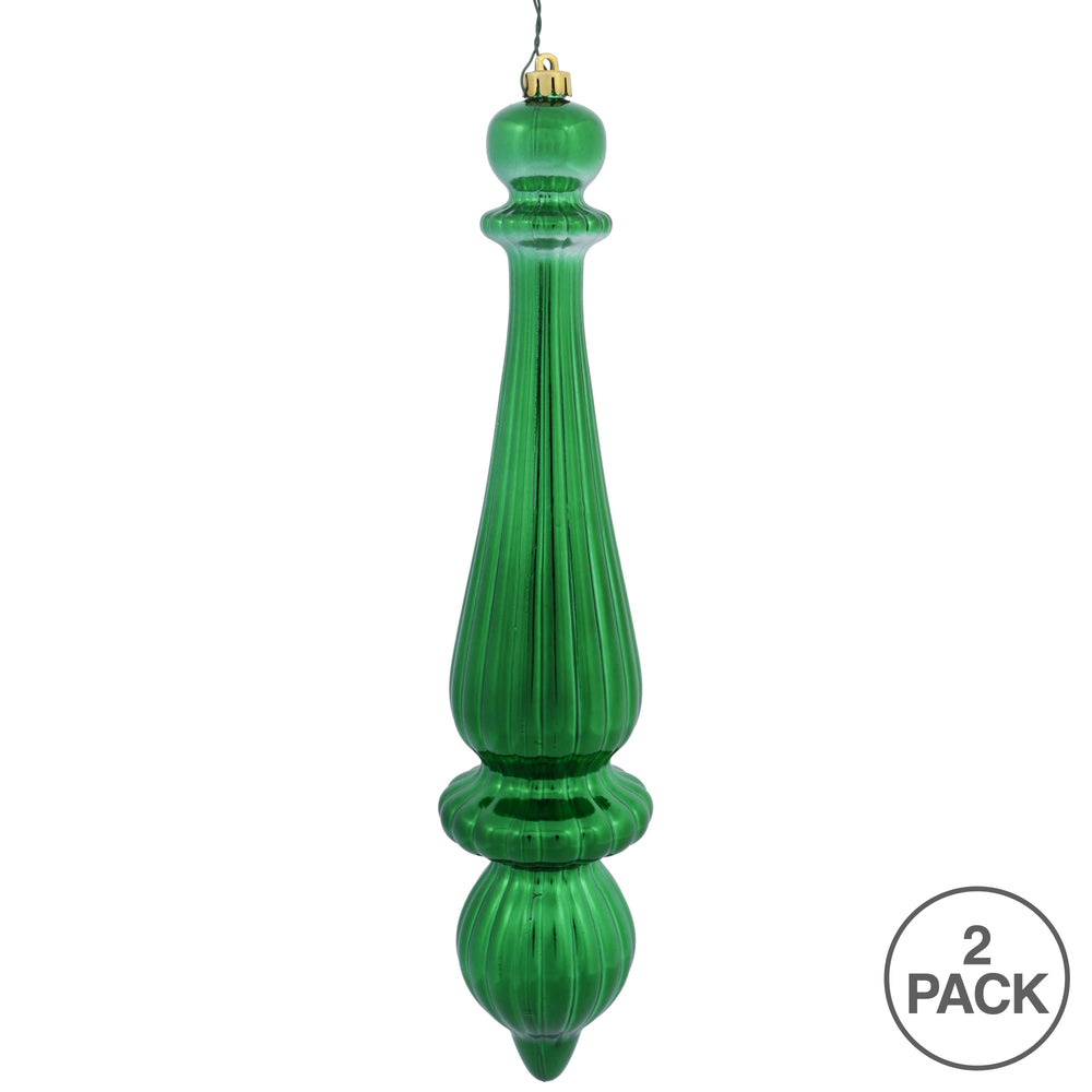 Vickerman 14" Green Shiny Finial Drop Ornament Pack of 2