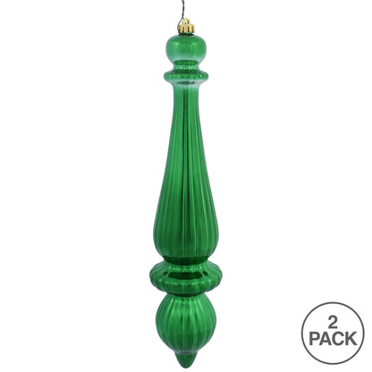 Vickerman 14" Green Shiny Finial Drop Ornament Pack of 2