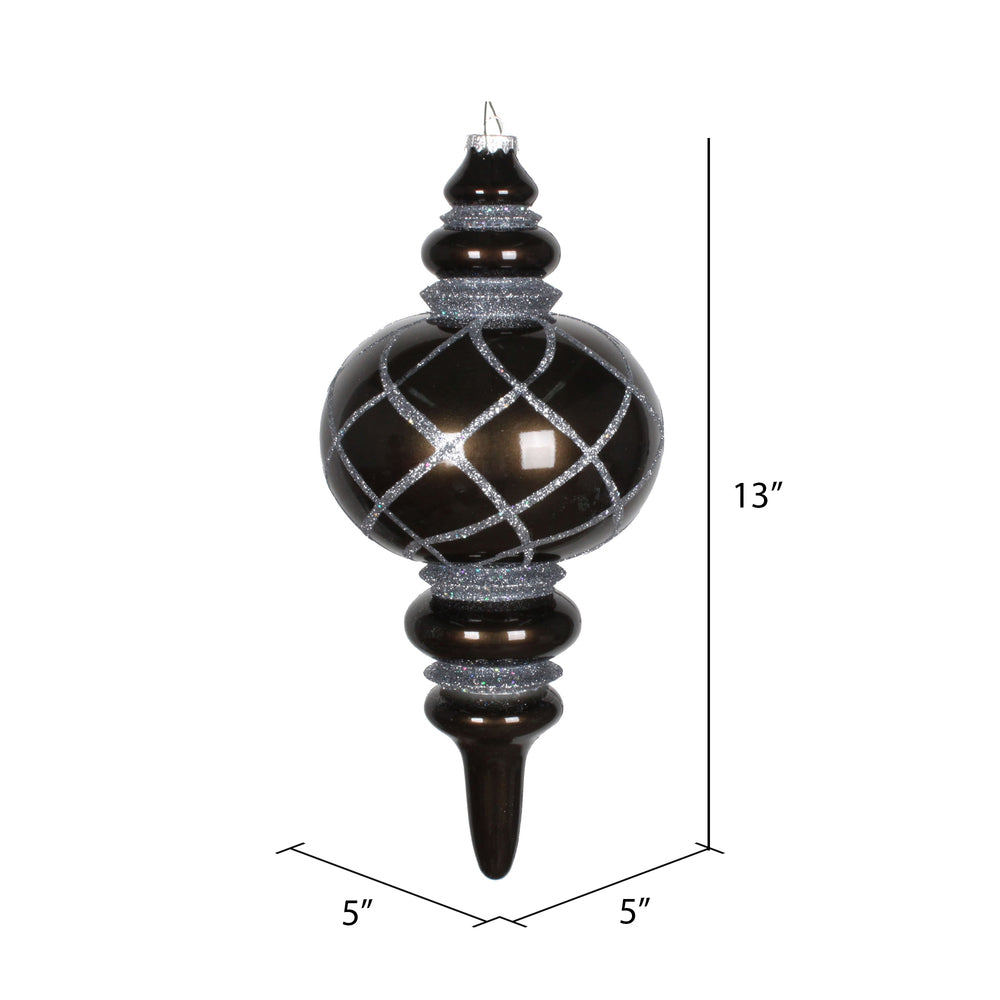 Vickerman 13" Pewter Candy Finish Net Top Finial Ornament with Glitter Accents