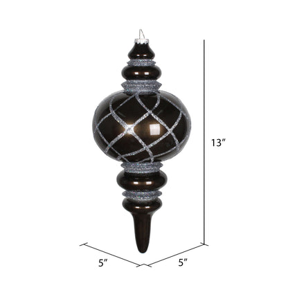 Vickerman 13" Pewter Candy Finish Net Top Finial Ornament with Glitter Accents