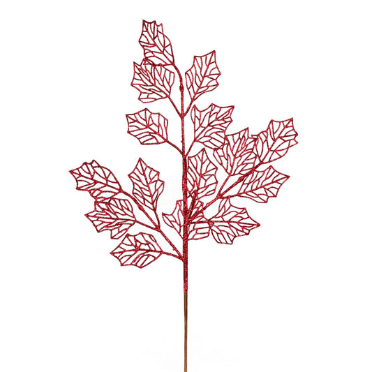 Vickerman 21" Burgundy Glitter Holly Leaf Lace Artificial Christmas Spray. Includes 12 sprays per pack.