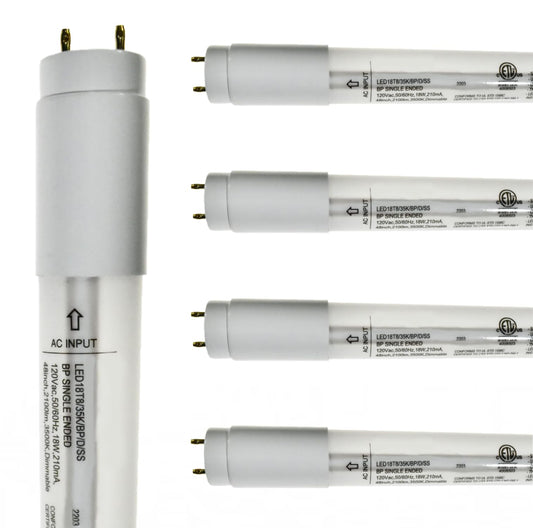 Damar- 4Ft T8 LED Tube Light Bulb Type B Single Ended Ballast Bypass Safety Shielded 18W 2100 Lumens 3500K Neutral White Dimmable G13 Bi-Pin Base 120V ETL Listed Pack of 5- Fluorescent Replacement