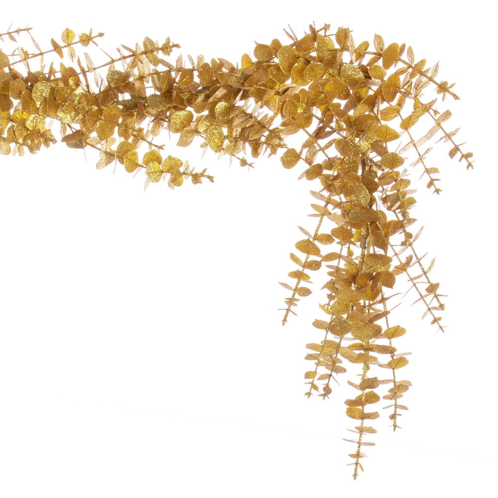 Vickerman 6' Gold Artificial Eucalyptus Glitter Garland.