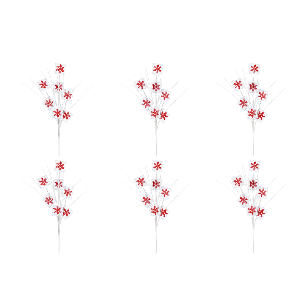 Vickerman Red/White Glitter Snowflake Artificial Christmas Spray. Includes 6 sprays per pack.