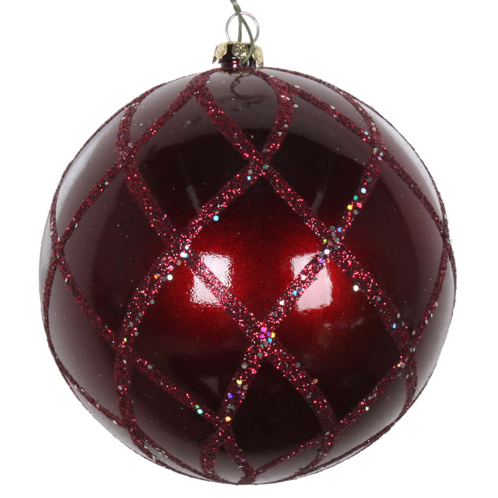 Vickerman 4" Burgundy Candy Glitter Net Ball Ornament 3 per Bag