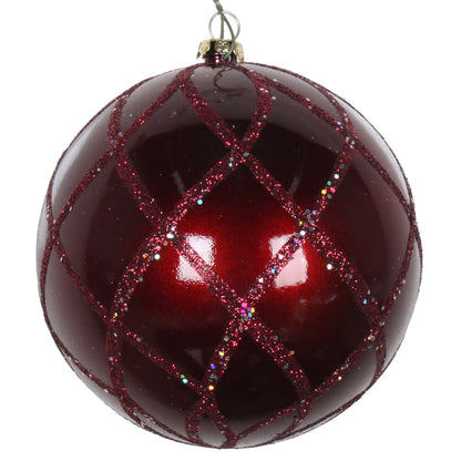Vickerman 4" Burgundy Candy Glitter Net Ball Ornament 3 per Bag