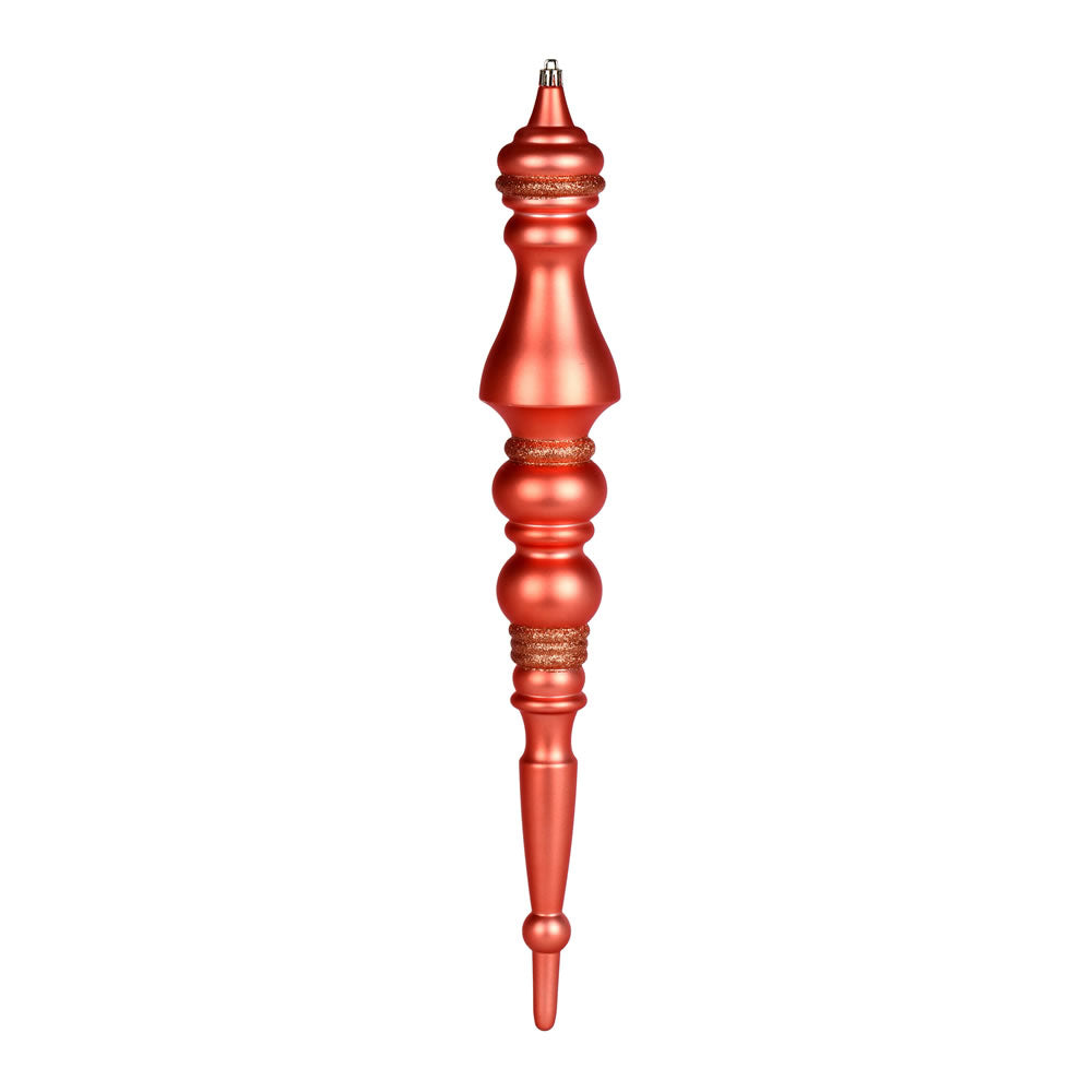 Vickerman 20" Coral Matte Finial 1/Bag. This ornament features a drilled cap with looped wire to ensure that decorating is a breeze. This ornament is made with shatterproof plastic to reduce the likelihood of breaking when dropped. Includes 1 piece per ba