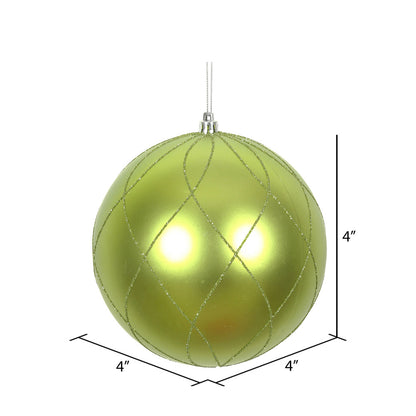 Vickerman 4" Lime Matte and Glitter Swirl Ball Ornament 4 per Box