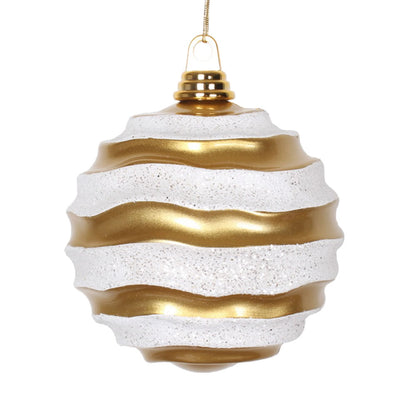 Vickerman 8" Gold and Silver Stripe Candy Finish Stripe Wave Ball Christmas Ornament with Glitter Accents