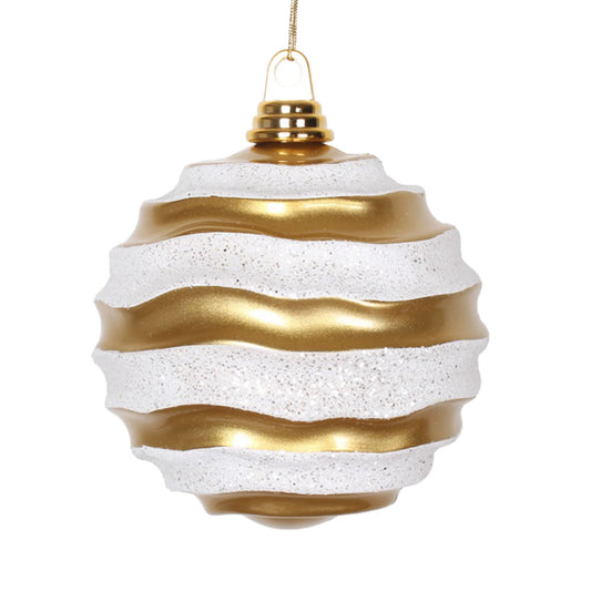 Vickerman 8" Gold and Silver Stripe Candy Finish Stripe Wave Ball Christmas Ornament with Glitter Accents