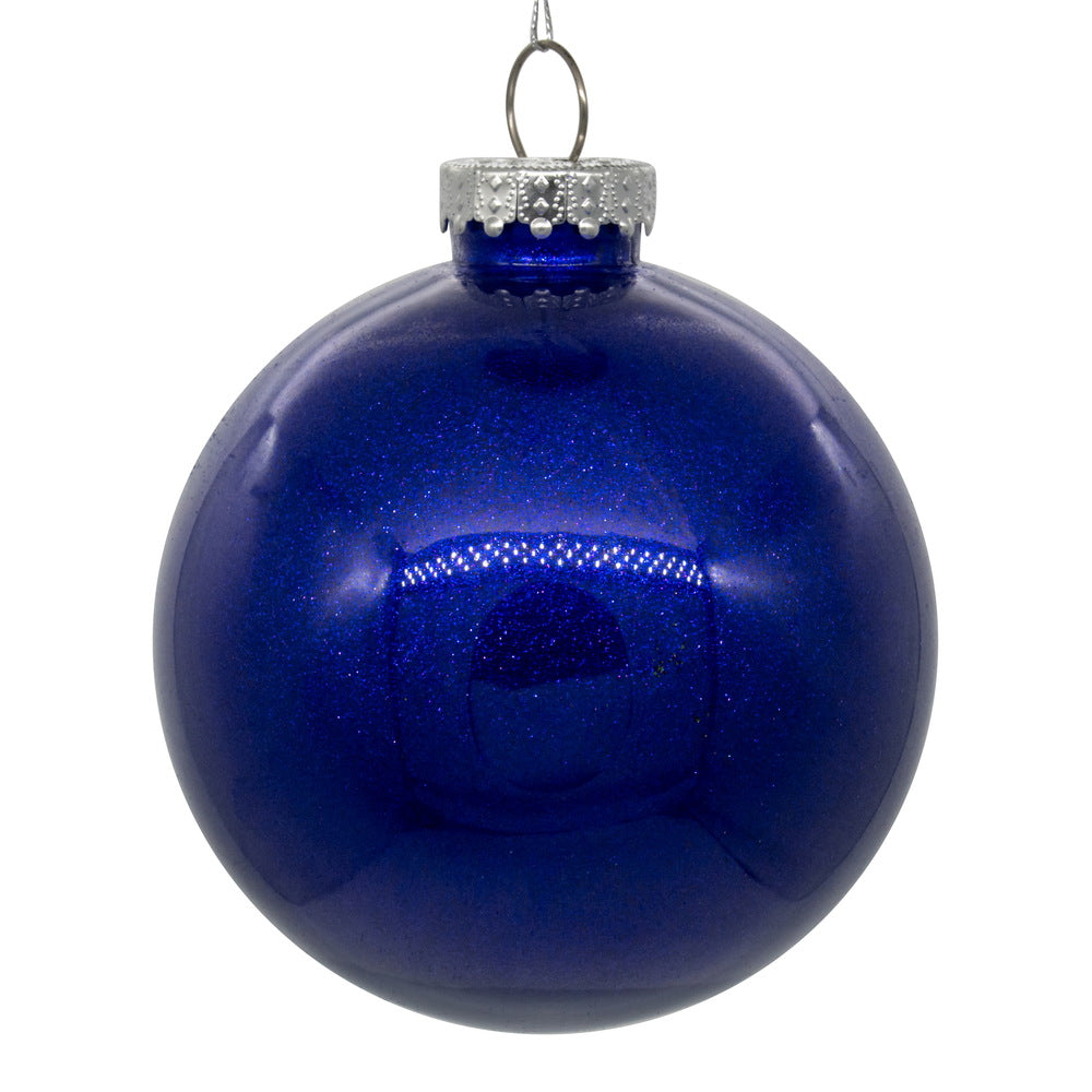 Vickerman 4" Clear Ball Christmas Ornament with Cobalt Blue Glitter Interior 6 Pieces per bag