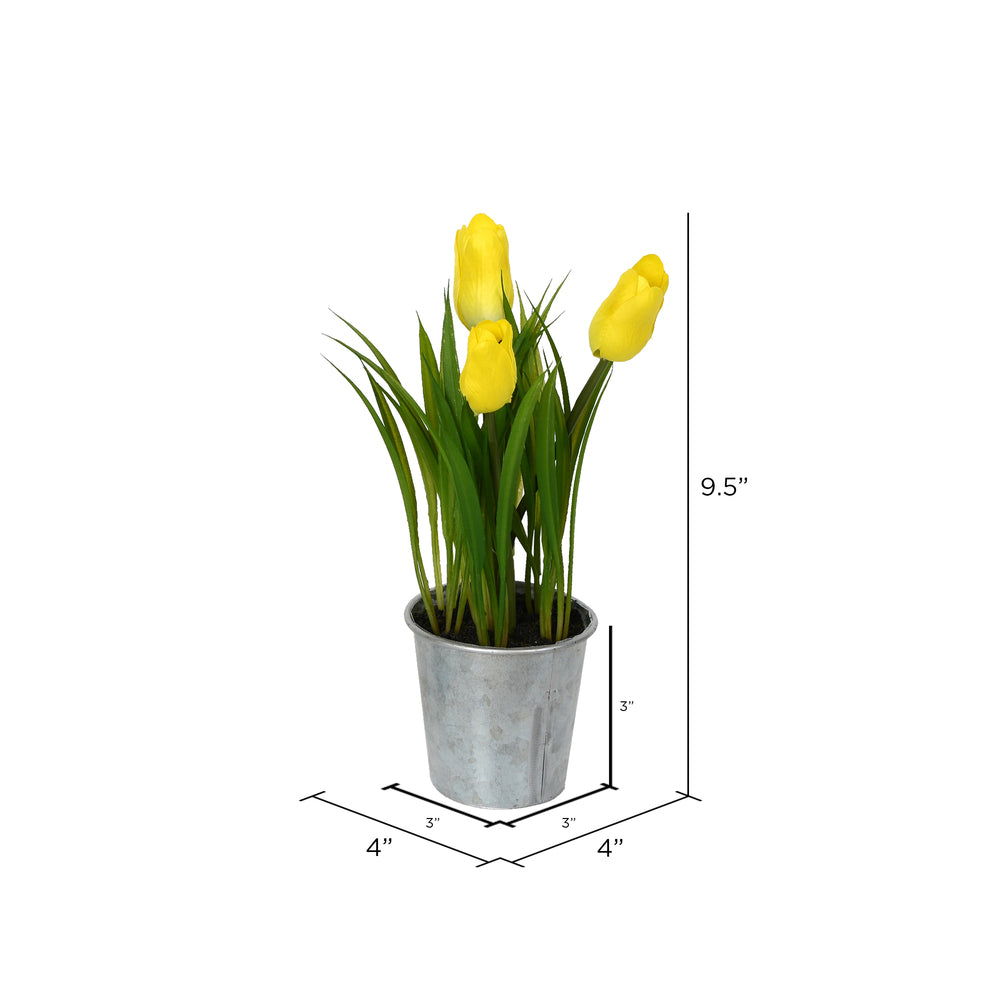 Vickerman 9.5" Artificial Assorted Set of Tulips in Metal Pot.