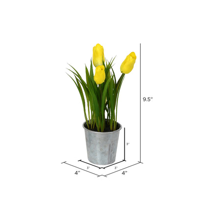 Vickerman 9.5" Artificial Assorted Set of Tulips in Metal Pot.