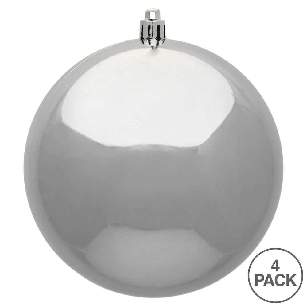 Vickerman 6" Silver Shiny Ball Ornament 4 per Bag