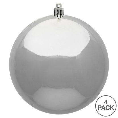 Vickerman 6" Silver Shiny Ball Ornament 4 per Bag