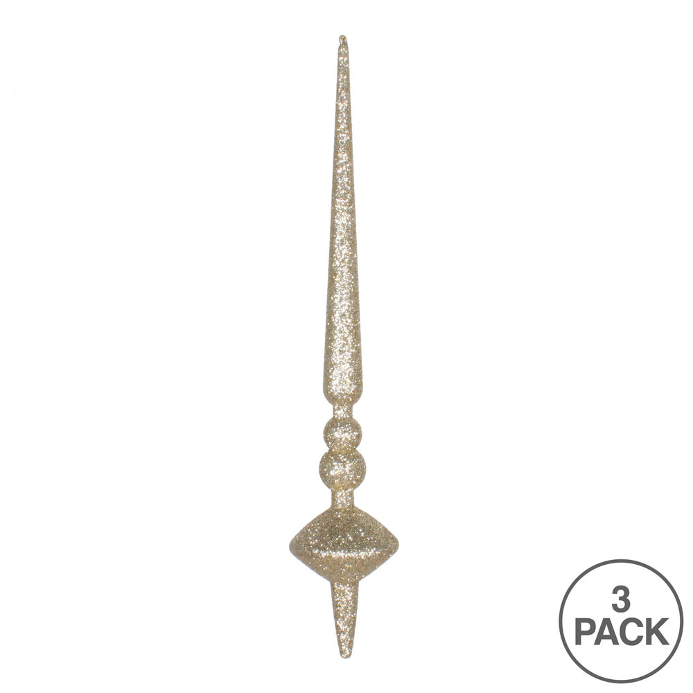 Vickerman 12" Champagne Glitter Cupola Finial Ornament Pack of 3
