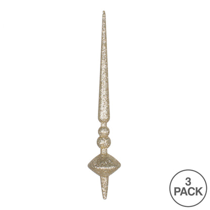 Vickerman 12" Champagne Glitter Cupola Finial Ornament Pack of 3