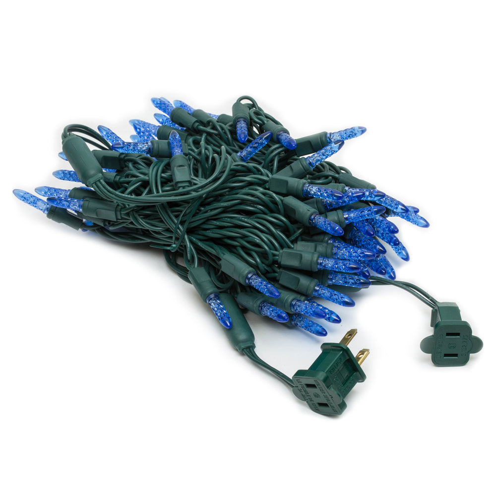 Vickerman 70 Blue M5 Faceted Twinkle LED Light on Green Wire 4" Spacing x 24' Long Light Strand.