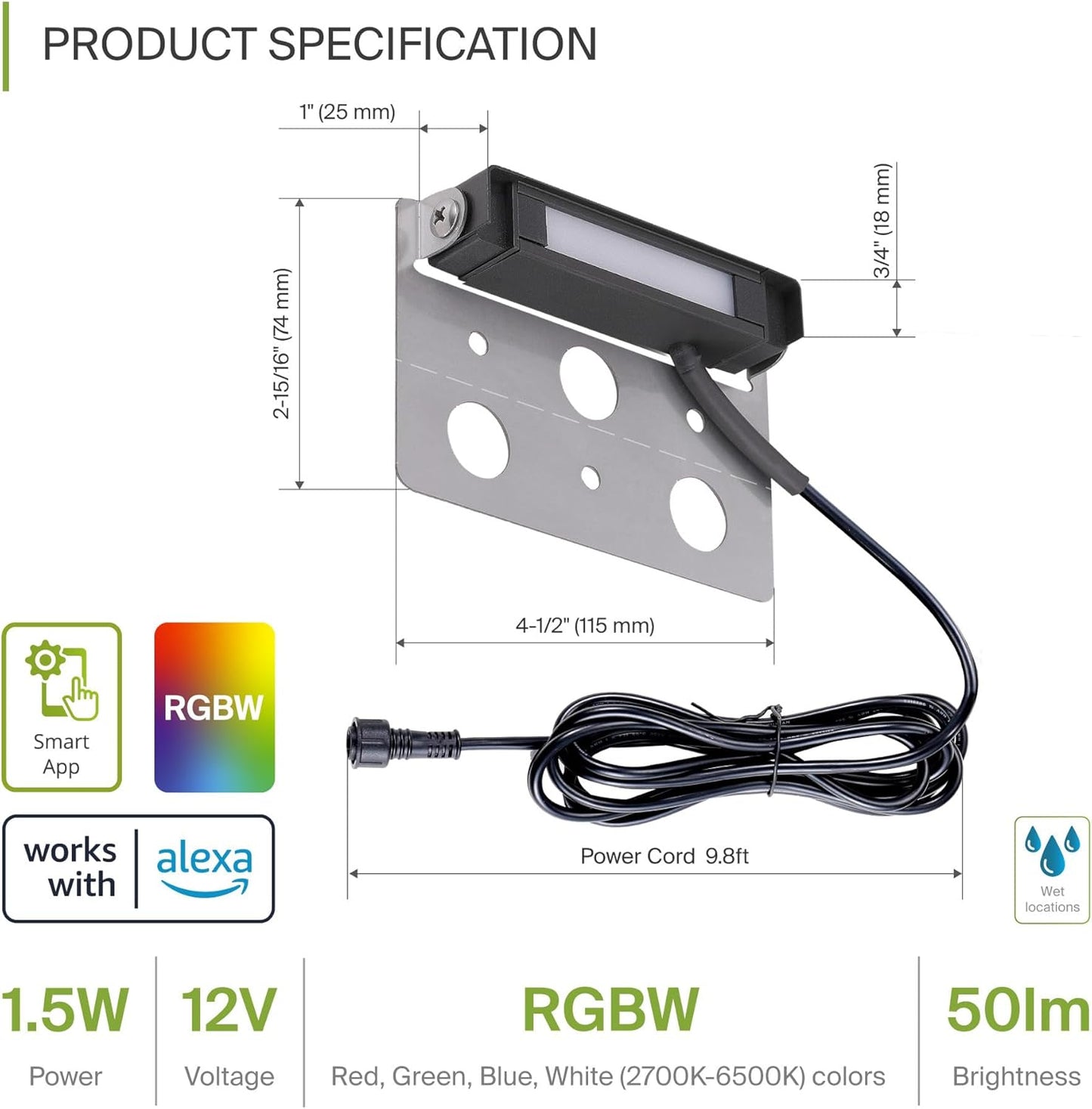 ASD Lighting LED Hardscape Light Swivel 4inch 2W 12V 2700-6500K RGBW Smart APP Control with Hub Bronze ETL 8 pack