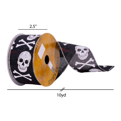 Vickerman 2.5" x 10 Yards Black and White Skull Ribbon