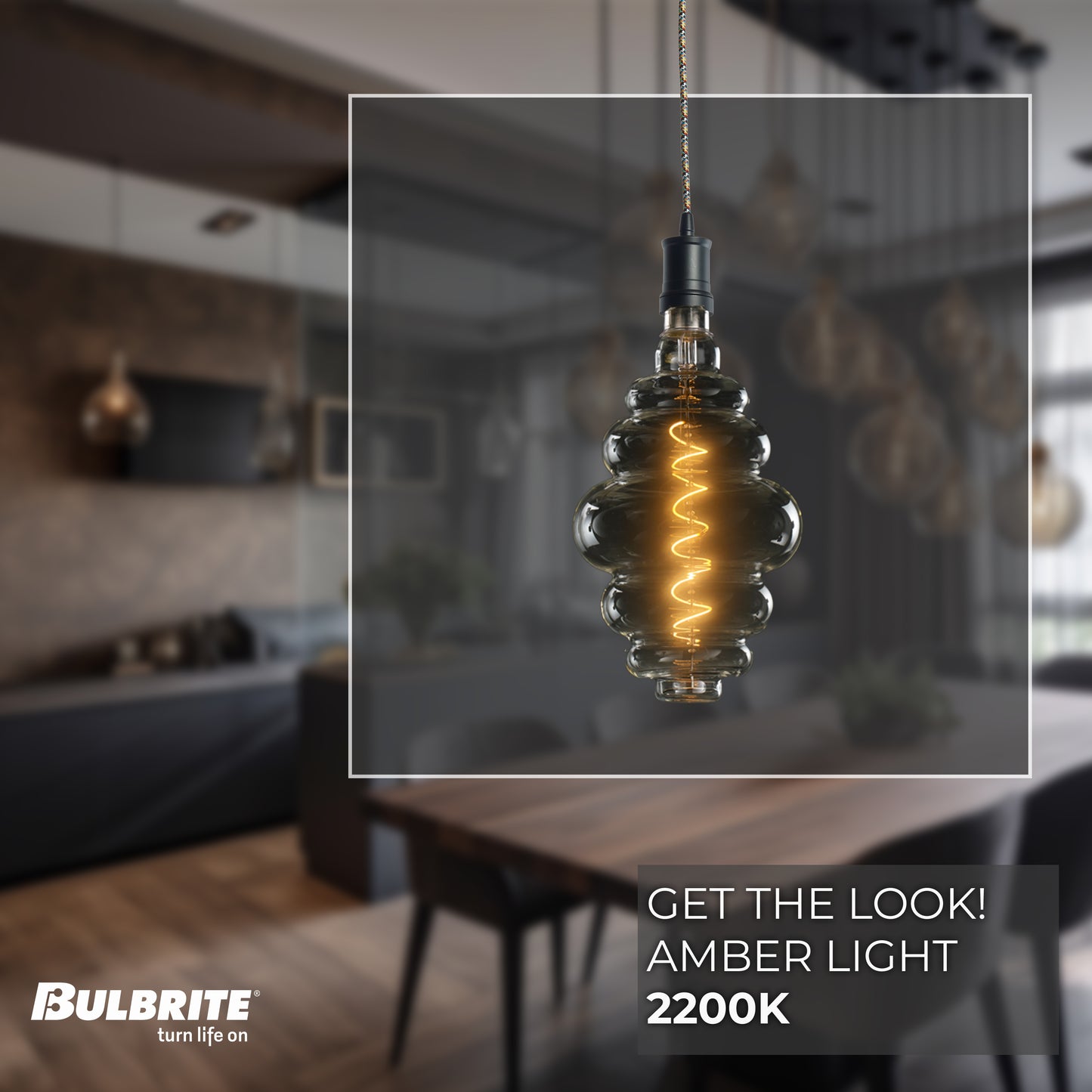 Bulbrite LED Grand Bulb and Pendant Kit of (1) 4 Watt Clear Glass 15" Beehive Shaped Bulb and (1) Black Open Socket Pendant on Multicolor Fabric Braided Cord - 2200K (Amber Light)