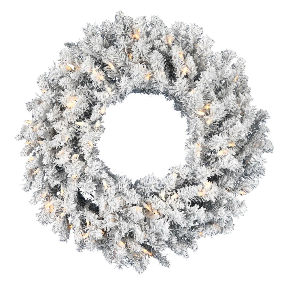 Vickerman 36" Frosted Silver Artificial Christmas Wreath Warm White Dura-lit LED Lights