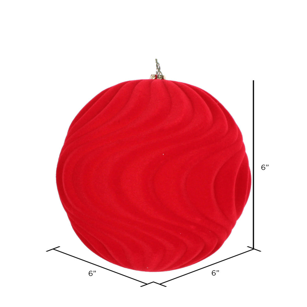 Vickerman 6" Red Flocked Wave Ball Ornament 2 per Bag