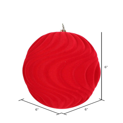 Vickerman 6" Red Flocked Wave Ball Ornament 2 per Bag