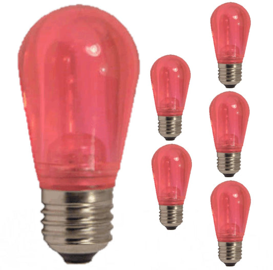 Damar- S14 Colored LED String Light Bulb Transparent Pink 0.55W-1.5W E26 Medium Base 100-130V Pack of 6- Shatterproof Waterproof Outdoor Indoor Replacement Bulb Home Decorations Christmas Halloween