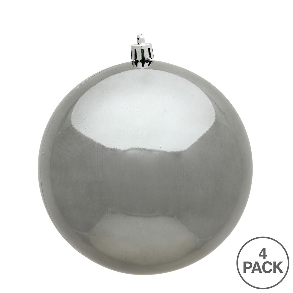 Vickerman 4.75" Pewter Shiny Ball Ornament 4 per Bag