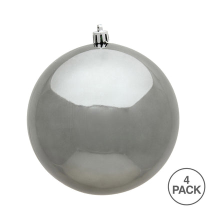 Vickerman 4.75" Pewter Shiny Ball Ornament 4 per Bag