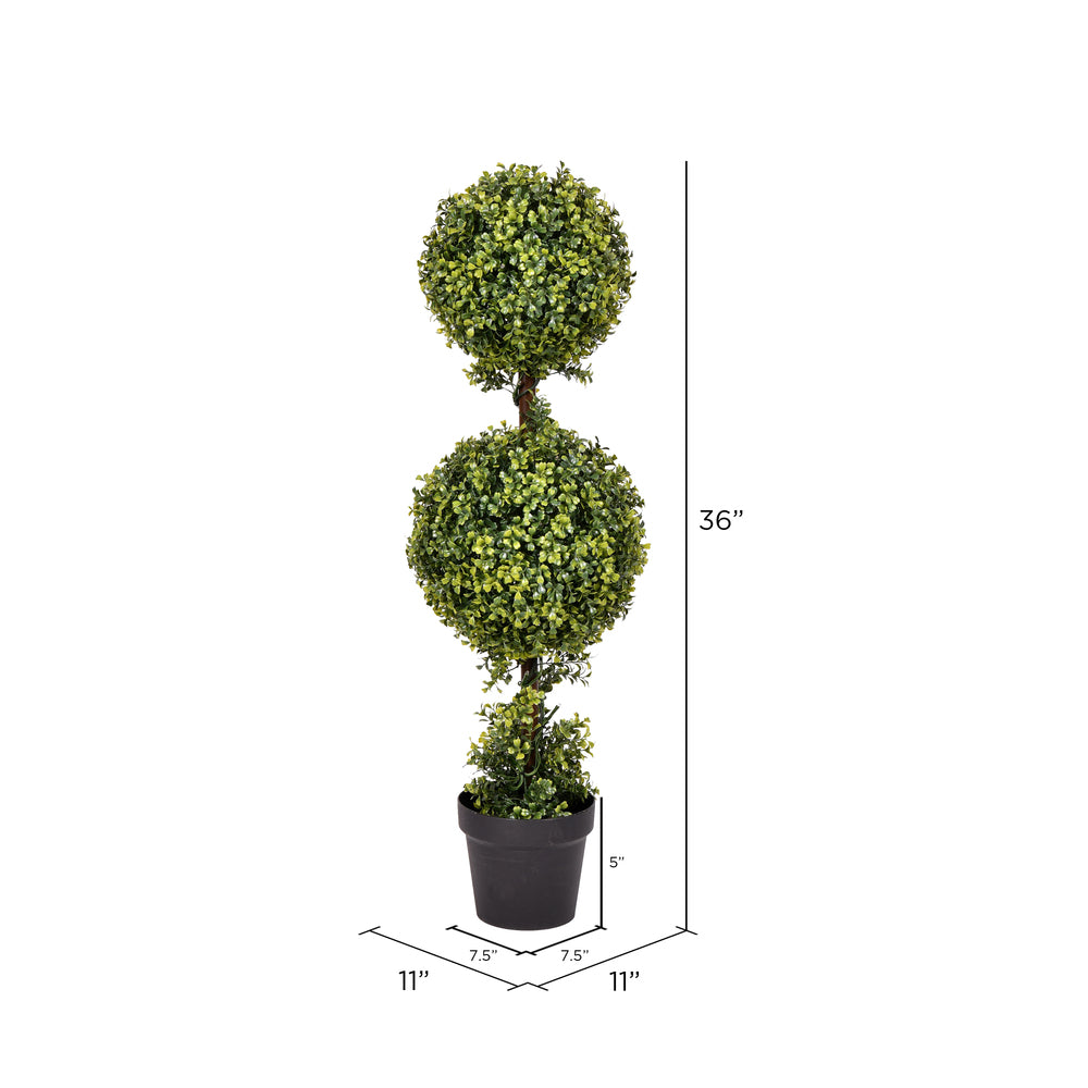 Vickerman 3' Artificial Potted Double Ball Green Boxwood Topiary.