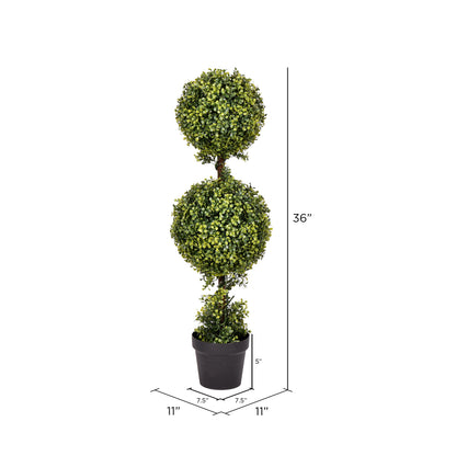Vickerman 3' Artificial Potted Double Ball Green Boxwood Topiary.